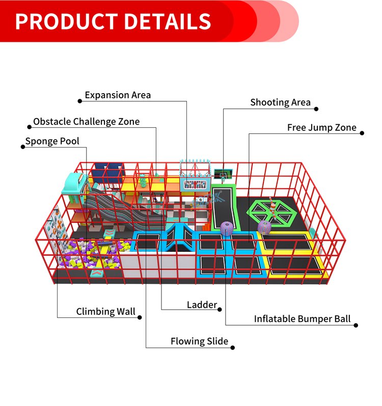 Indoor trampoline systems designed for large amusement venues.