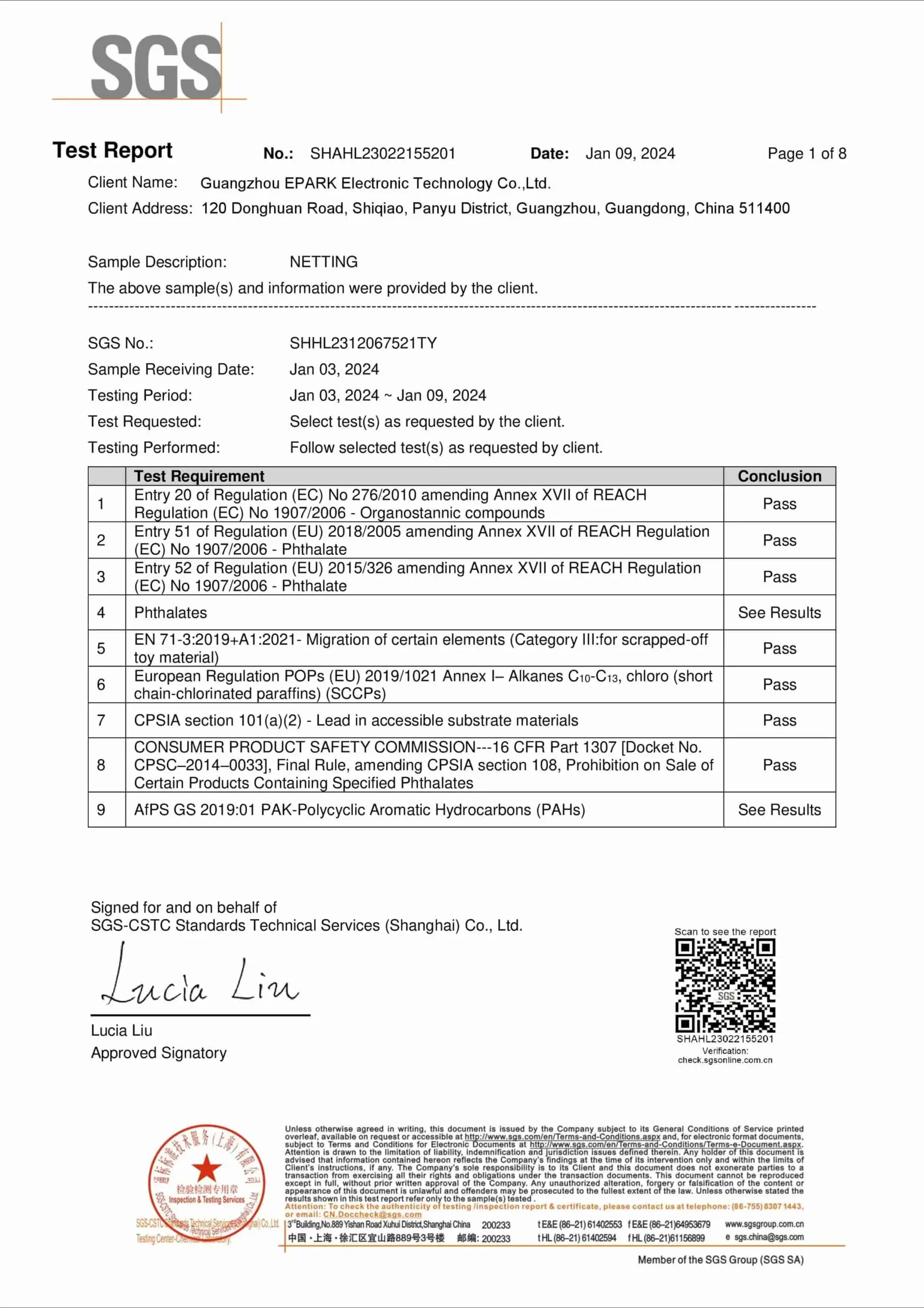 indoor playground SGS Certificate